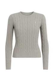 Polo Ralph Lauren Cable-Knit Cotton Crewneck Sweater Fawn Grey Heather