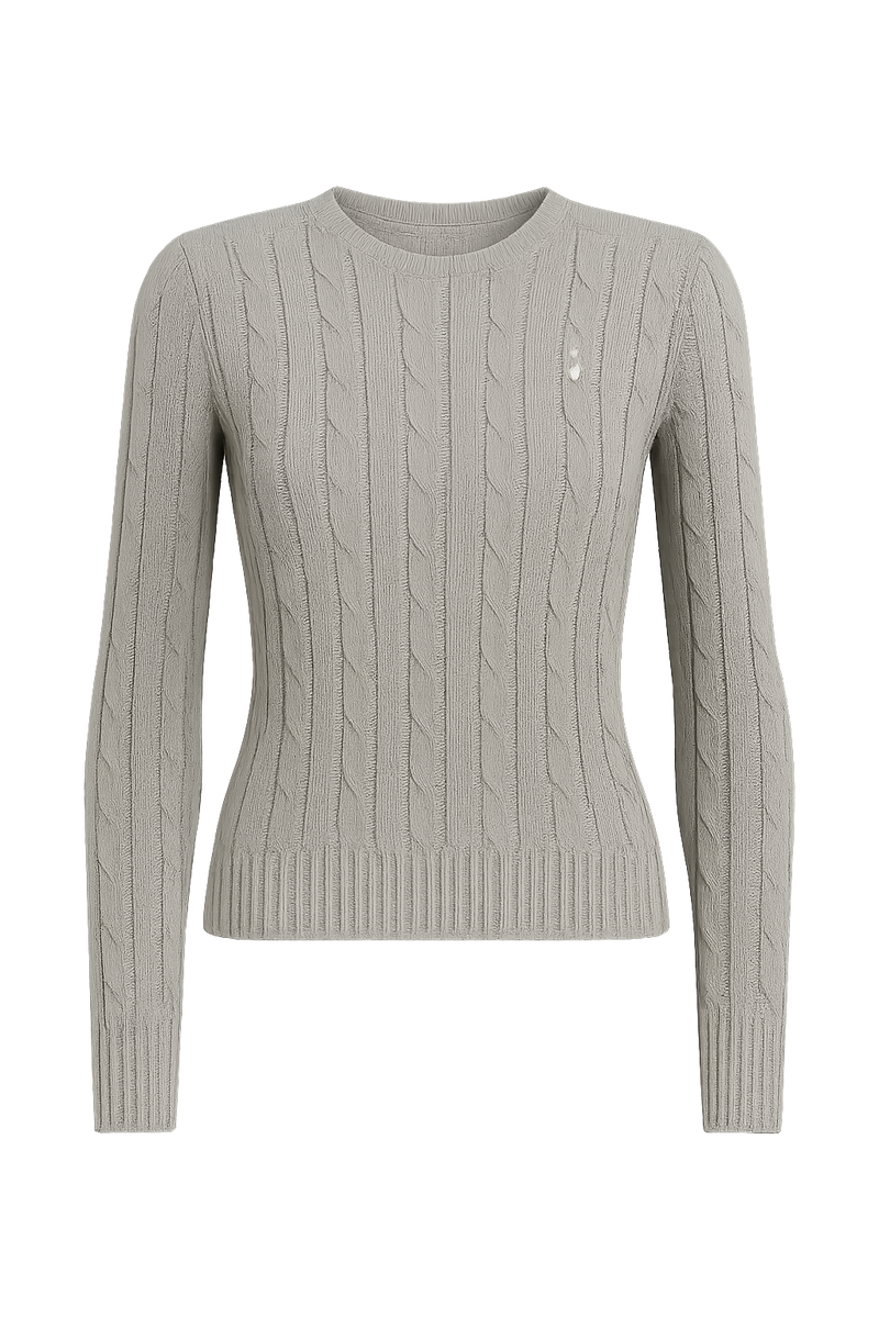 Polo Ralph Lauren Cable-Knit Cotton Crewneck Sweater Fawn Grey Heather