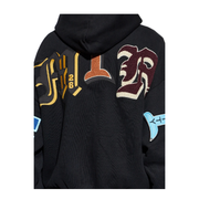 Patches Zipped Hoodie - Black