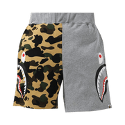 BAPE 1st Camo Half Side Shark Sweat Shorts Yellow