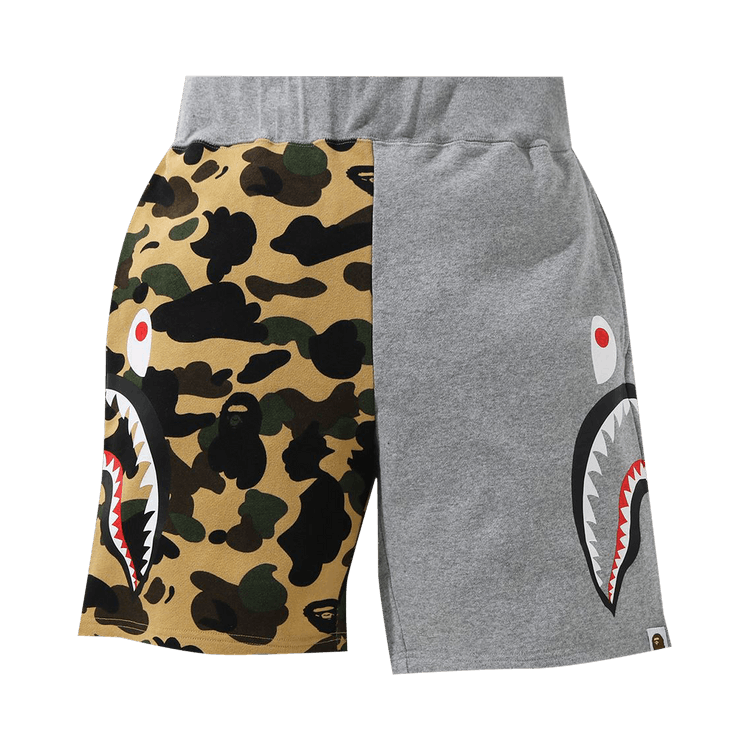 BAPE 1st Camo Half Side Shark Sweat Shorts Yellow
