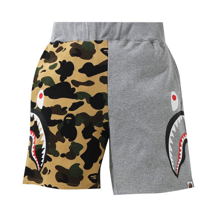 BAPE 1st Camo Half Side Shark Sweat Shorts Yellow