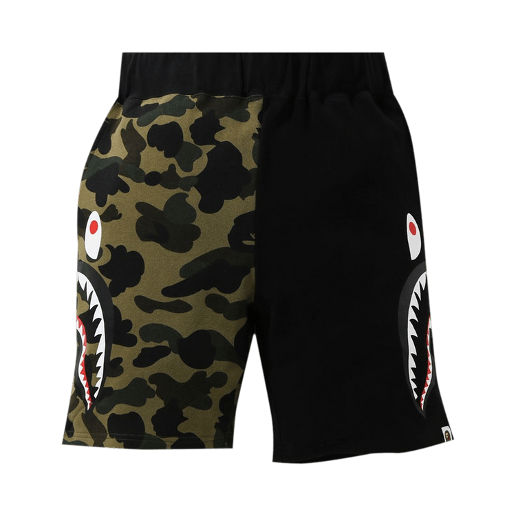 BAPE 1st Camo Half Side Shark Sweat Shorts Green