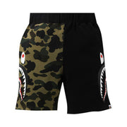 BAPE 1st Camo Half Side Shark Sweat Shorts Green