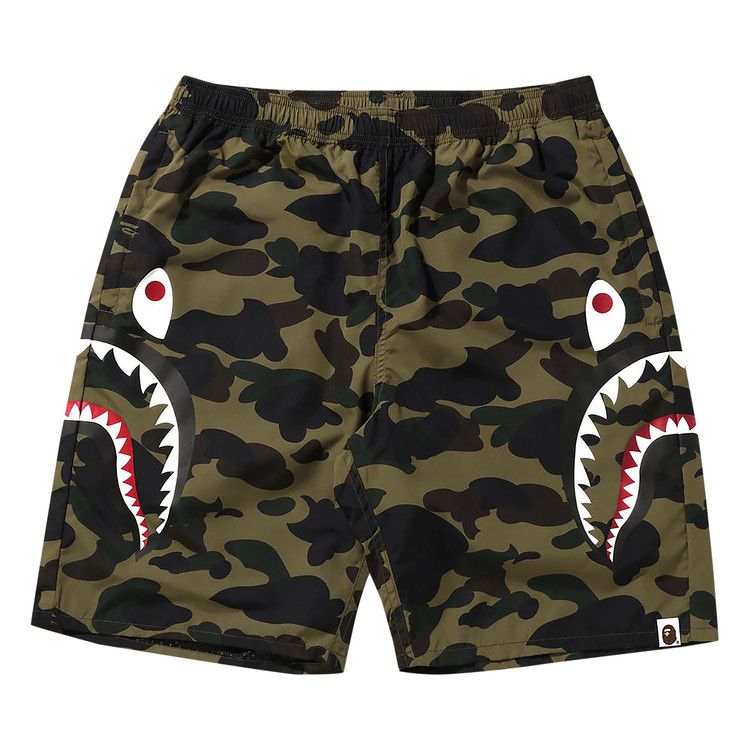 BAPE 1St Camo Side Shark Beach Shorts Green