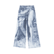 Balmain Statue Printed Loose Denim Pants Blue/Gris