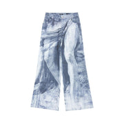 Balmain Statue Printed Loose Denim Pants Blue/Gris