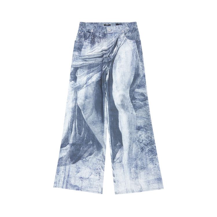 Balmain Statue Printed Loose Denim Pants Blue/Gris