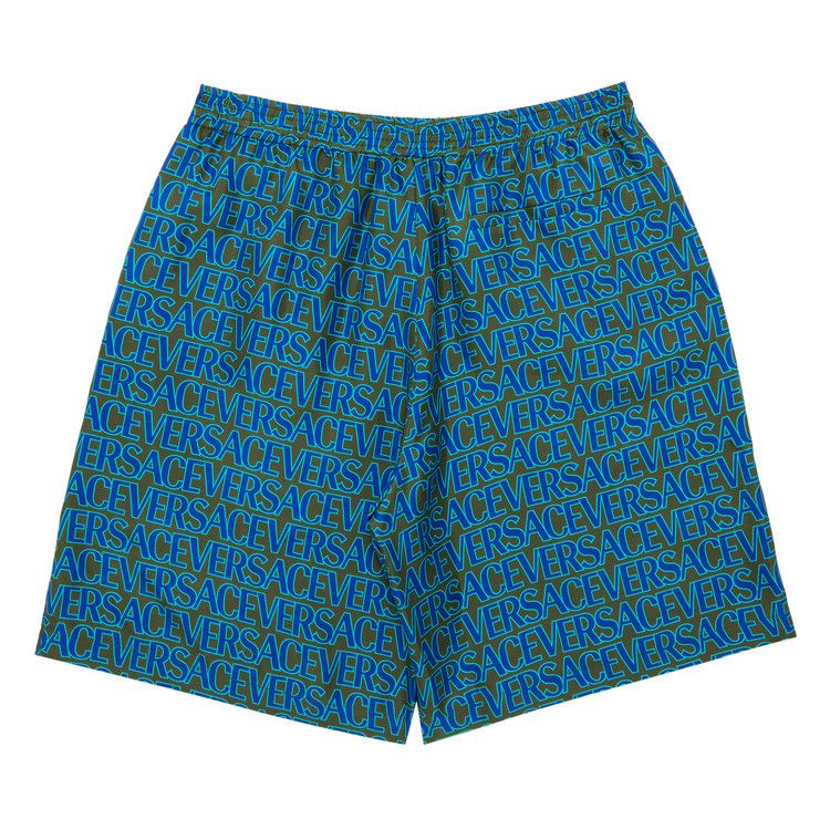 Versace Baroque Print Silk Shorts Khaki/Blue