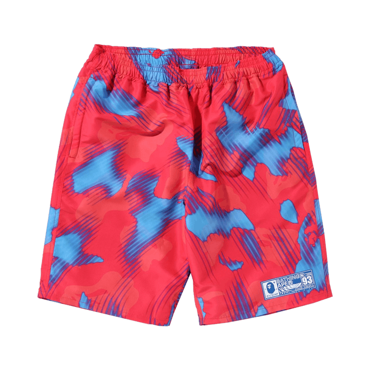 BAPE Stroke Camo Beach Shorts Red