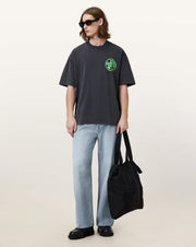 ALL SAINTS Distortion Brand Print Regular Fit Crew-Neck T-Shirt (washed-black)