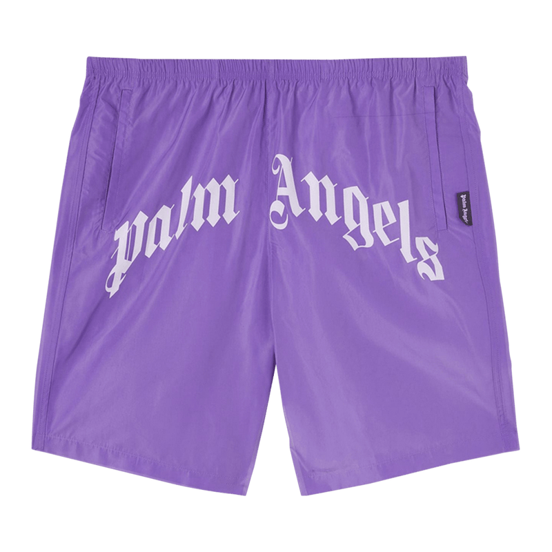 Palm Angels Curved Logo Swim Shorts Violet/White