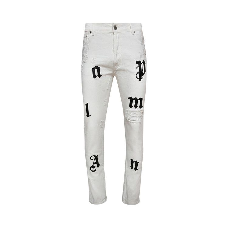 Palm Angels Bull Logo Patch Regular 5 Pocket Jeans Off White/Black