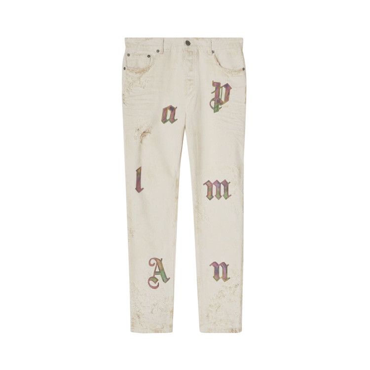 Palm Angels Rainbow Logo Patch Jeans Off White