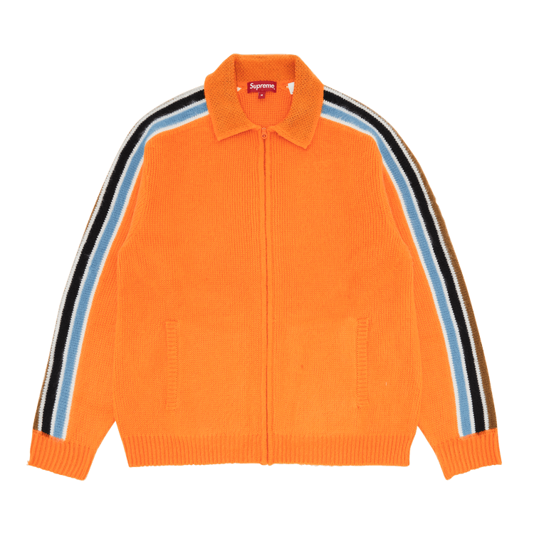 Supreme Sleeve Stripe Zip Up Sweater Orange