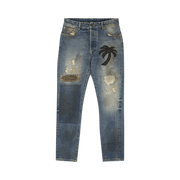 Palm Angels Curved Palm Patch Detail Straight Leg Jeans Blue