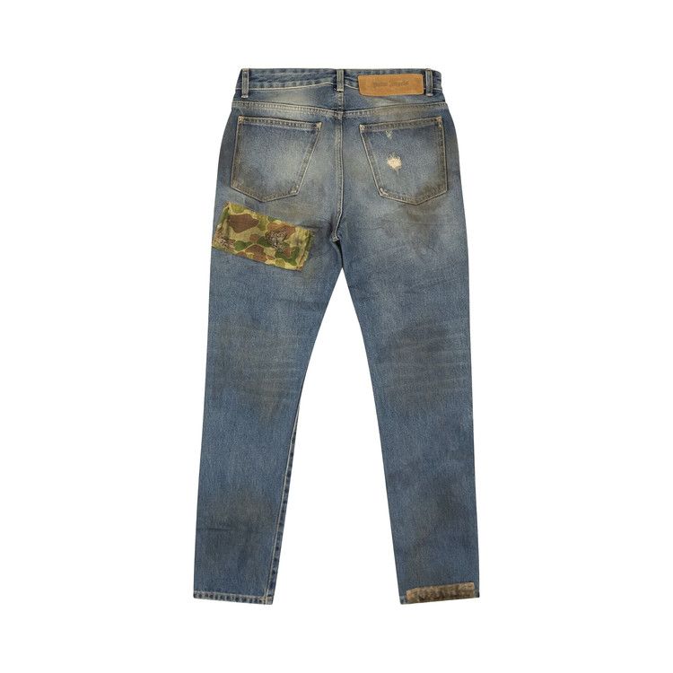 Palm Angels Curved Palm Patch Detail Straight Leg Jeans Blue