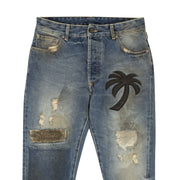 Palm Angels Curved Palm Patch Detail Straight Leg Jeans Blue