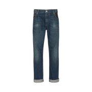 Balmain Leather Pocket Regular Denim Pants Blue