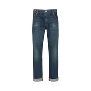 Balmain Leather Pocket Regular Denim Pants Blue