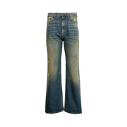 Palm Angels Ripped Straight Leg Jeans Blue/Brown