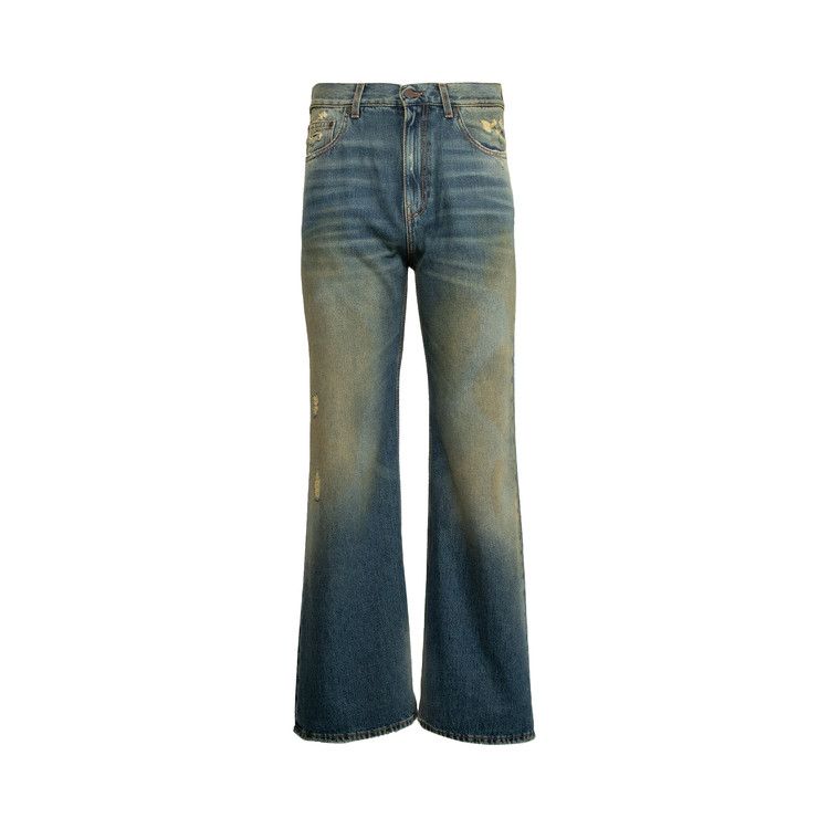 Palm Angels Ripped Straight Leg Jeans Blue/Brown