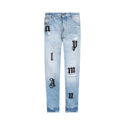 Palm Angels Logo Patches Jeans Light Blue