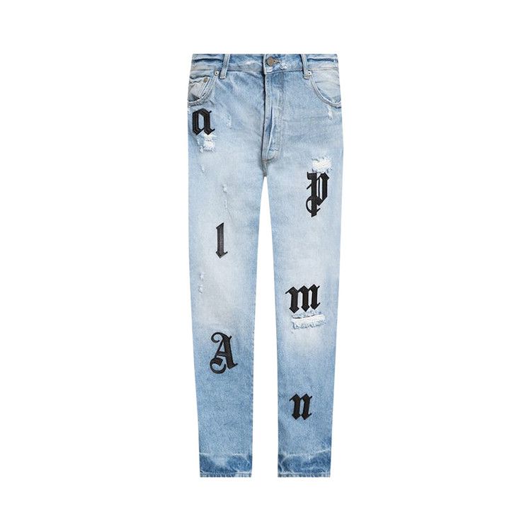 Palm Angels Logo Patches Jeans Light Blue