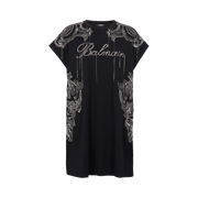 Balmain Sleeveless Embroidered Paisley Chains Shorts Dress Black/Old Silver