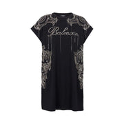 Balmain Sleeveless Embroidered Paisley Chains Shorts Dress Black/Old Silver
