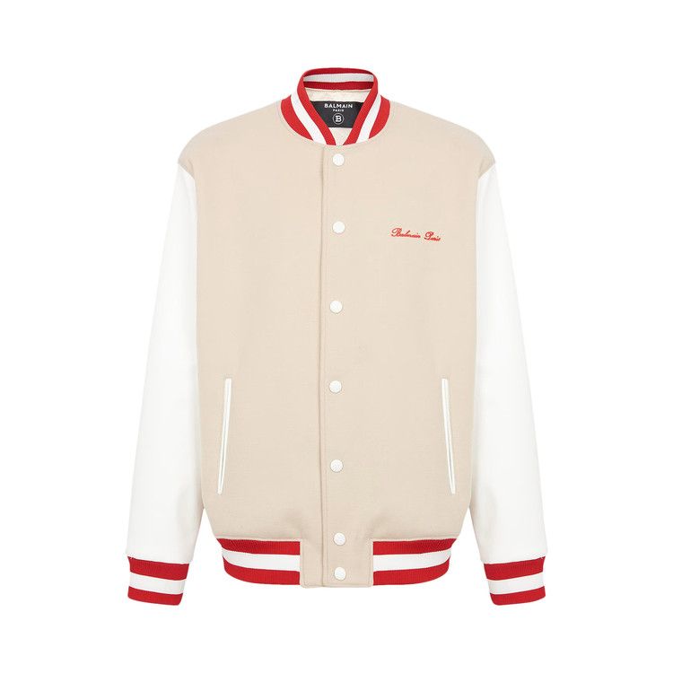 Balmain Bicolor Signature Varsity Jacket Ivory/Off White/Red