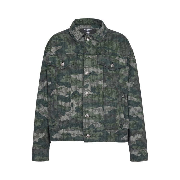 Balmain Camouflage Monogram Western Denim Jacket Multicolor/Khaki