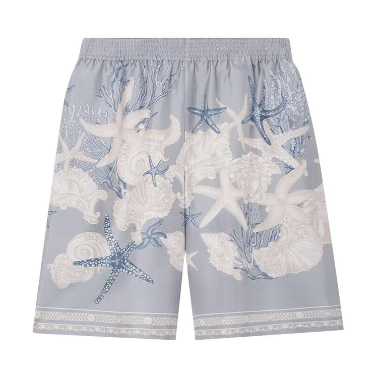 Versace Printed Silk Twill Shorts Concrete/Dusty Blue/Bone