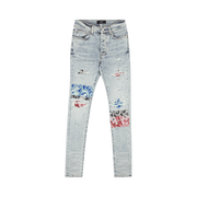 Amiri Pajama Art Patch Skinny Jeans Blue