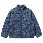 BAPE Denim Monogram Puffer Down Jacket Blue