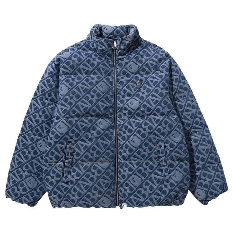 BAPE Denim Monogram Puffer Down Jacket Blue