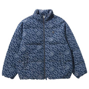 BAPE Denim Monogram Puffer Down Jacket Blue