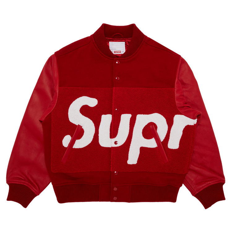 Supreme Big Logo Chenille Varsity Jacket Red