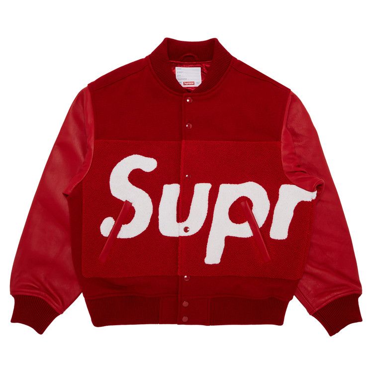 Supreme Big Logo Chenille Varsity Jacket Red