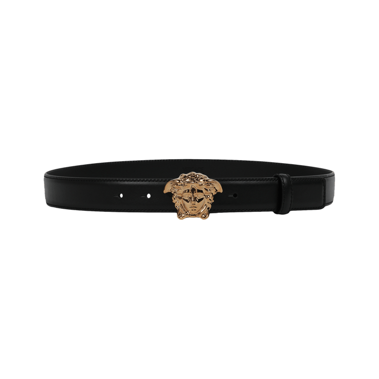Versace La Medusa Leather Belt Black/Gold