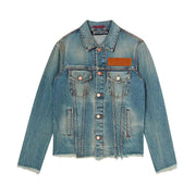 Palm Angels Palm Tree Embroidered Denim Jacket Blue