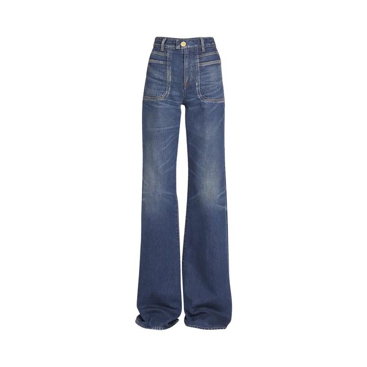 Balmain High Waisted Flared Jeans Blue