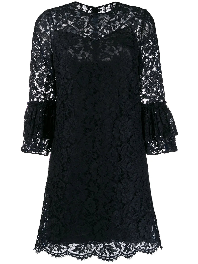 flared floral lace mini dress
