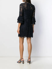 flared floral lace mini dress