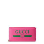 Pebbled Leather Logo Print Zip Wallet Pink
