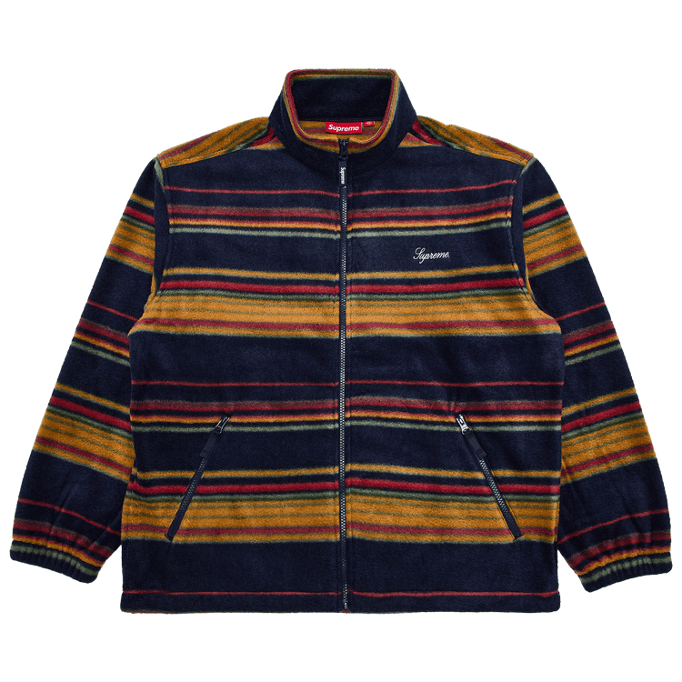 Supreme Stripe Zip Up Fleece Jacket Navy