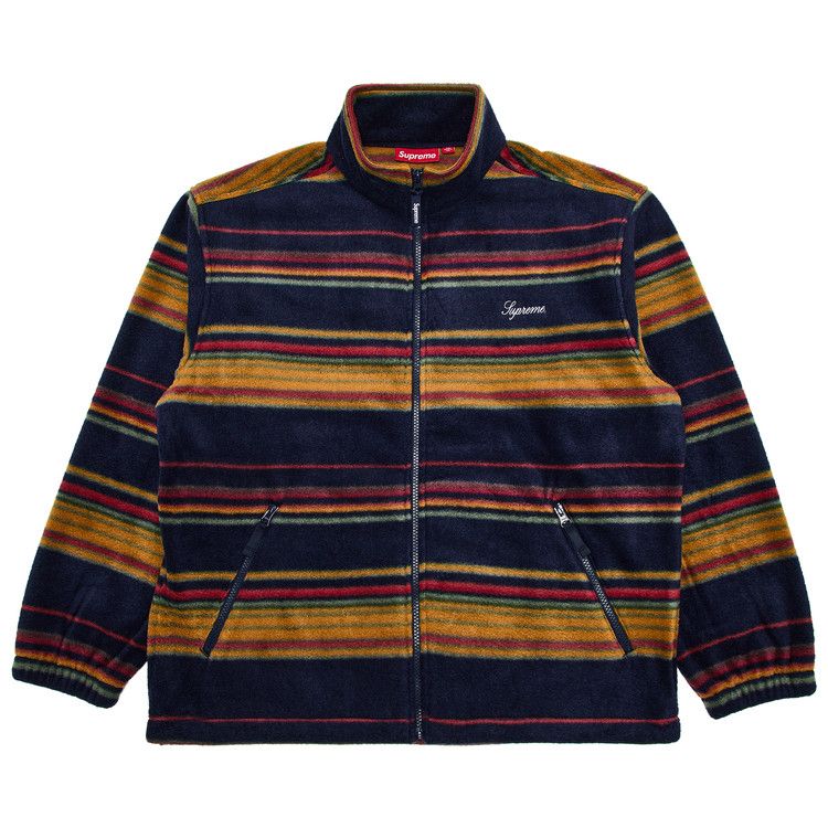 Supreme Stripe Zip Up Fleece Jacket Navy