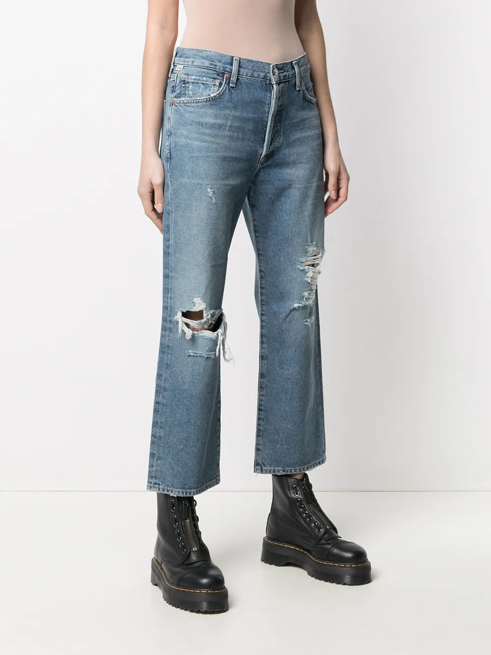 distressed-effect mid-rise cropped jeans