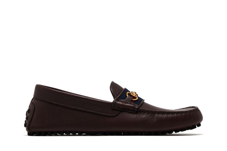 Gucci Ayrton Webbing-Trimmed Horsebit Leather Driver Loafers Brown