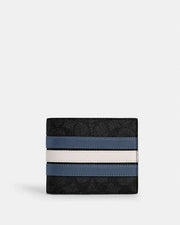 Coach 3 In 1 Wallet In Signature Canvas With Varsity Stripe Signature Canvas-Charcoal-Denim-Chalk